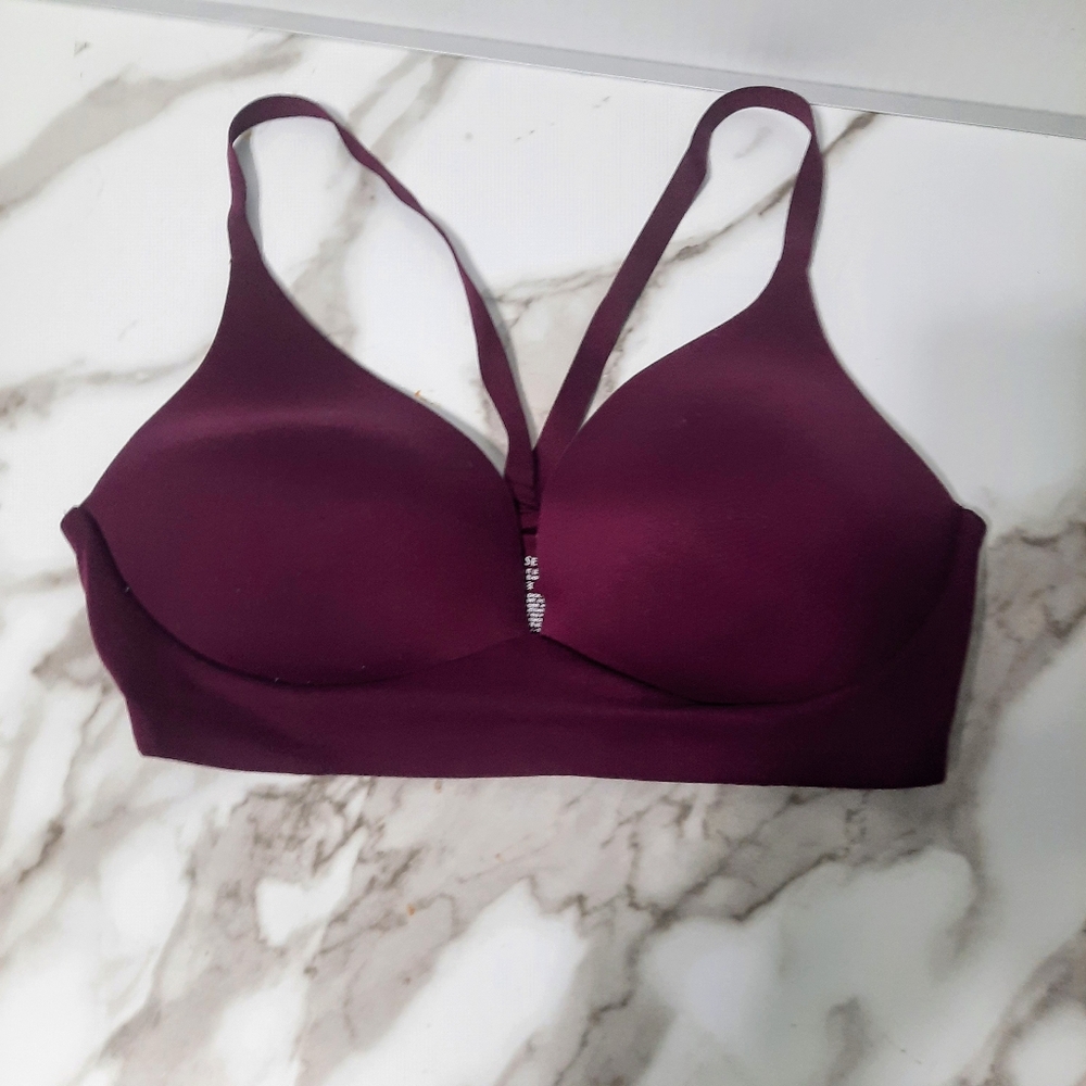Victoria's Secret Bra 34D Burgundy Wine Lightly Lined Plunge Soft Sexy Underwire